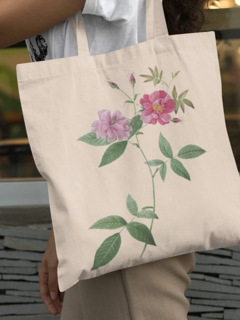Hudson Rosehip Vintage Floral Print Graphic Canvas Tote Bag